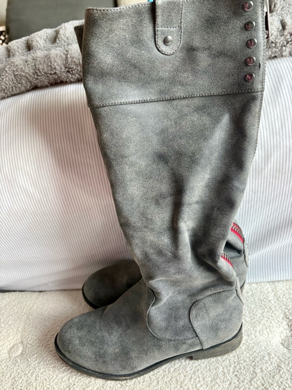 Tall Grey Suede Women’s Riding Boots